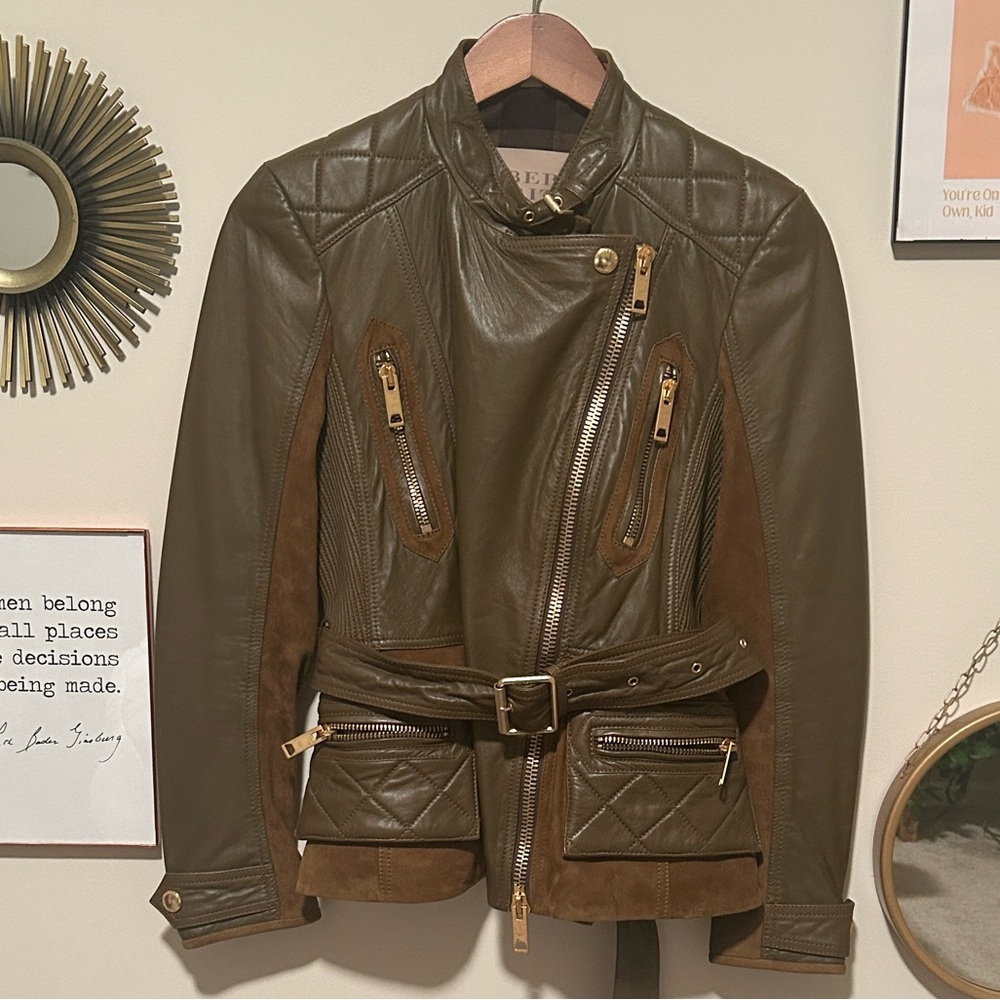 Burberry Brown Leather Jacket with Gold Details